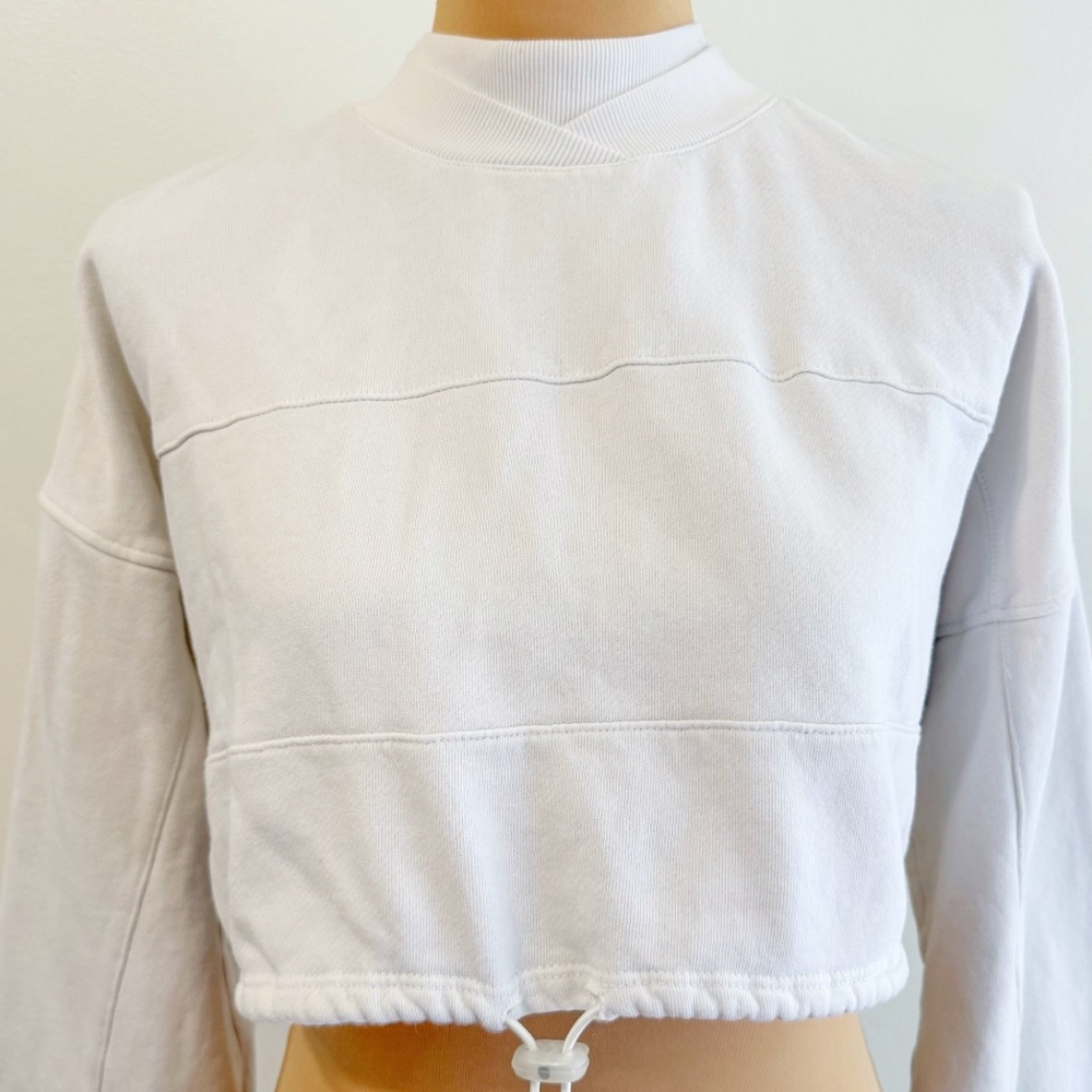 JOAH BROWN BEIGE CREAM DRAWCORD DRAWSTRING CREWNECK CROPPED SWEATSHIRT - Picture 3 of 9